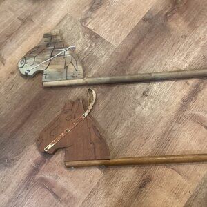 Vintage 1950's Pair Stick Horses Handcrafted For Western Decor or Play